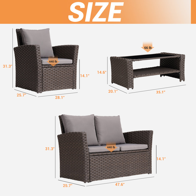 Jerelle 4 - Person Patio Conversation Set with Cushions, Gray