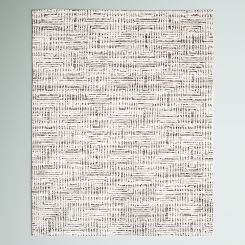 Ivory Geometric Hand-Knotted Wool Area Rug - 4' x 6'