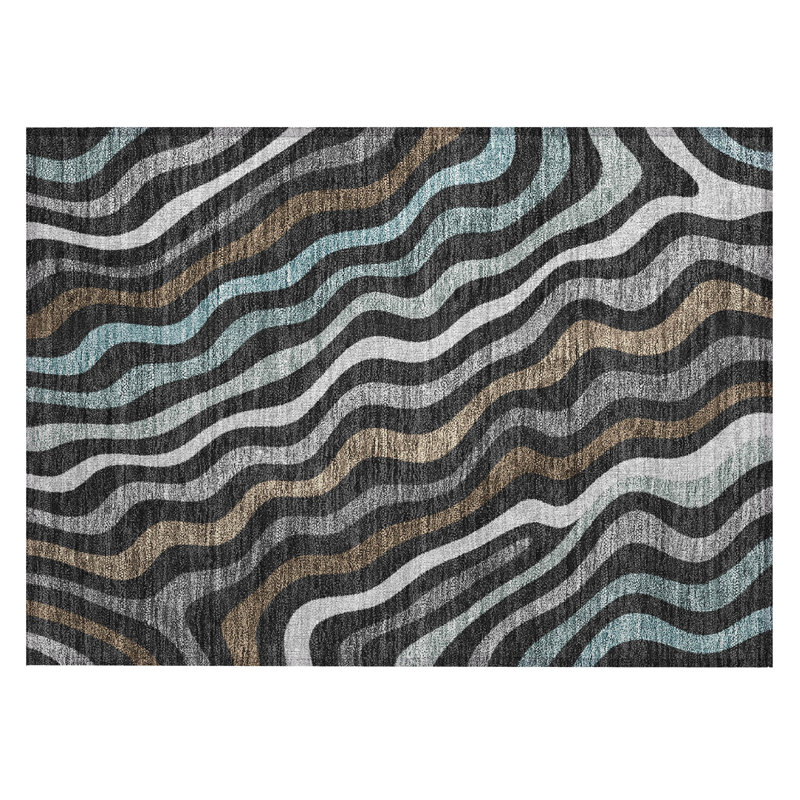 Machine Washable Indoor/Outdoor Chantille ACN2570 Abstract Rug, 1'8" x 2'6", Black