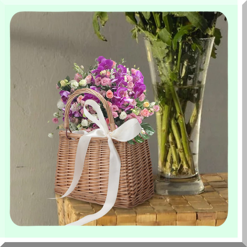 Wicker Rattan Flower Basket for Home Decor