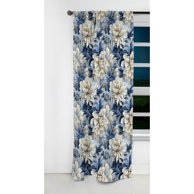 Misty White And Blue Floral Damask II - Damask Curtain - Velvet Blackout Damask Curtain - 1 Panels