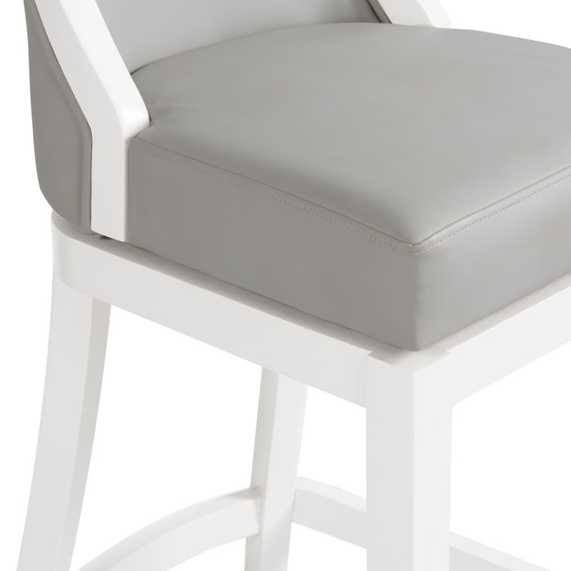 Ellie 19" Wide Solid Rubber Wood Frame Linen Fabric Counter Height Swivel Stool With Back, Bar Stool (31" Seat Height), 2