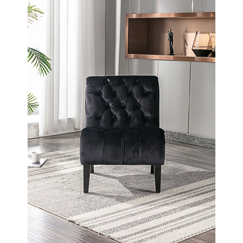 Chaise de salon en velours sans accoudoirs, Velours noir