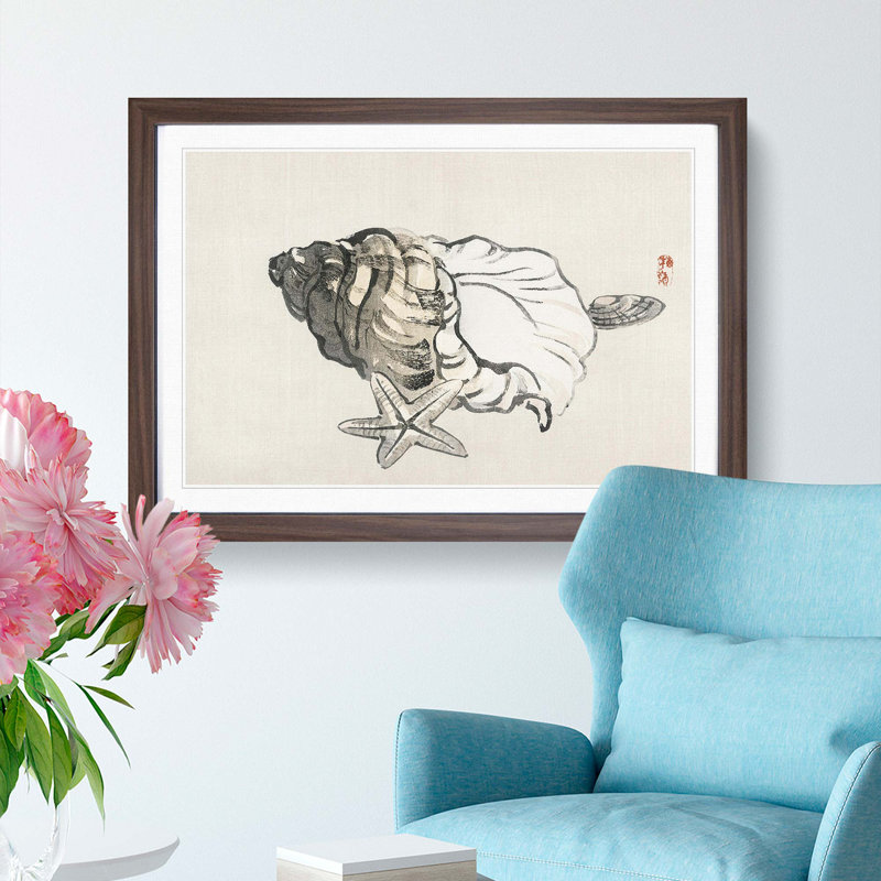 Starfish and Seashells by Kono Bairei - Framed Print, 62cm H x 87cm W x 2cm D, Walnut Framed
