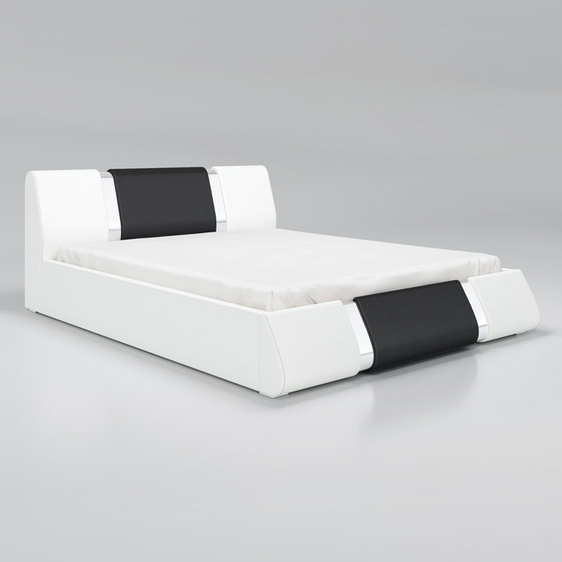 Lit plateforme tapissier avec rangement Baran, Grand, Blanc / noir