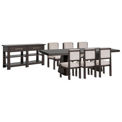 Table de salle à manger extensible à double piédestal avec 6 chaises d'appoint rembourrées et buffet