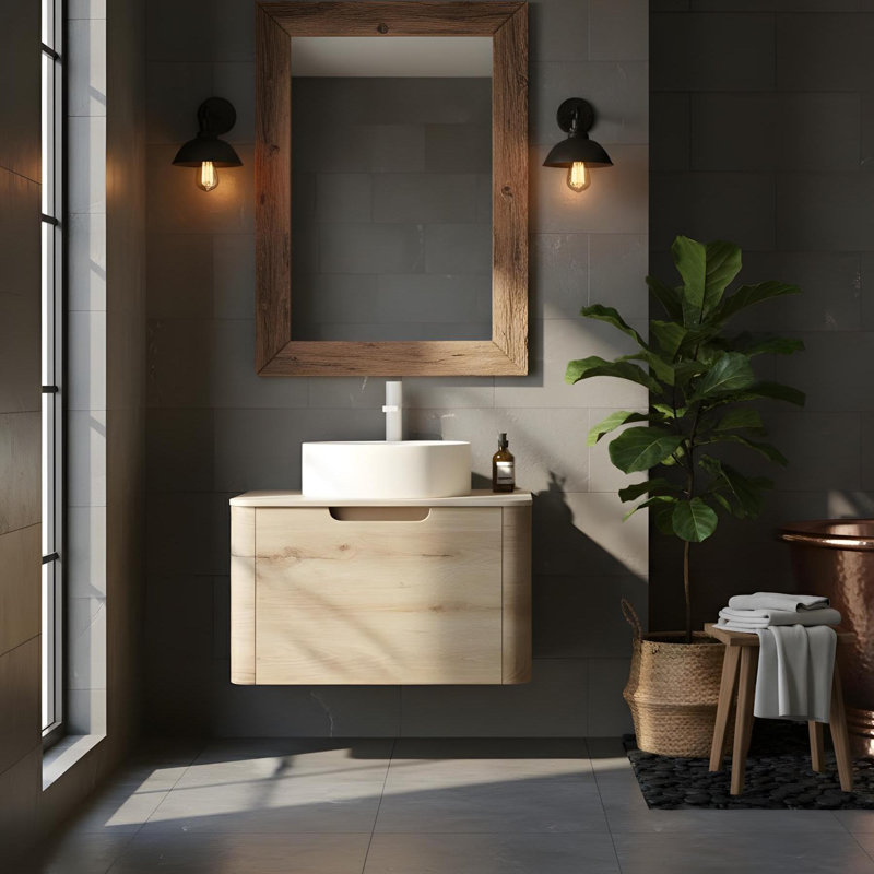 Meuble-lavabo 24 po avec lavabo rond blanc en céramique, 24", Blanc