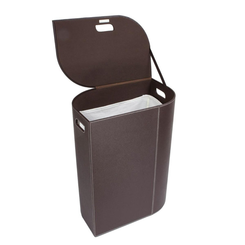Ecopelle Wood Laundry Hamper with Handles, Dark Brown