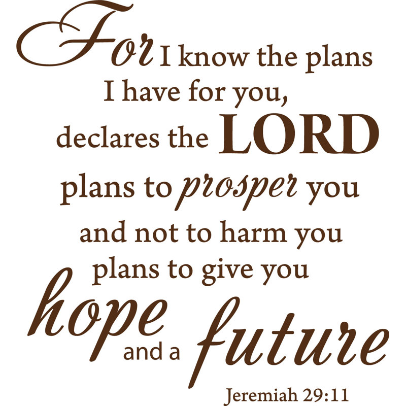 Adhésif décoratif verset biblique «For I Know the plans Jeremiah 29:11», H 17 po x l 16 po, Brun