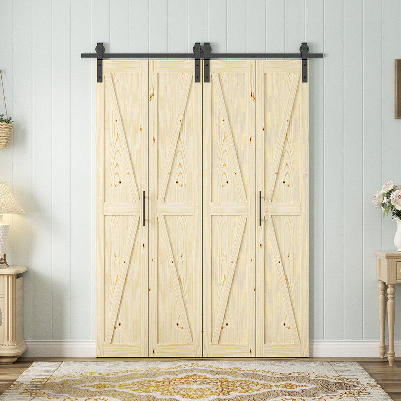 Porte de grange pliante de style K en bois de pin massif 84 po avec quincaillerie, 4, 60 po x 84 po