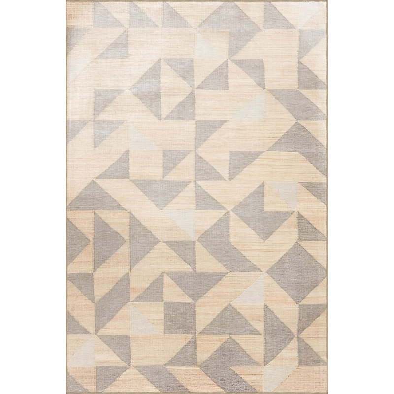 Tapis décoratif beige à motif géométrique triangulaire à motif géométrique moderne, Rectangle 3 pi 3 po x 4 pi 11 po