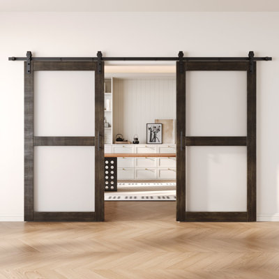 Portes de grange non assemblées et finies en verre à 2 lumières de 42 po x 80 po Homacer Ebony