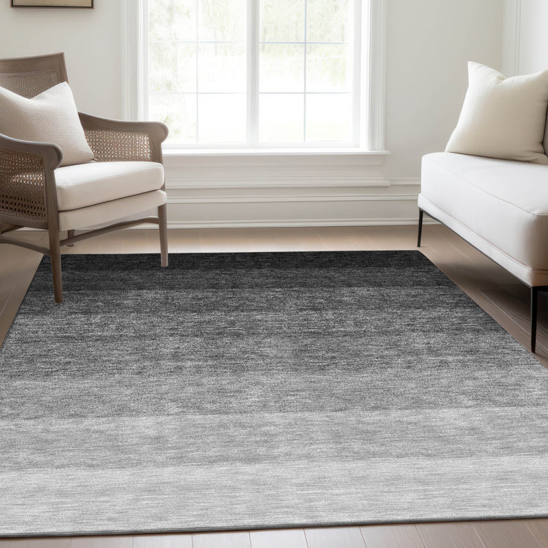 Premium Machine Washable Prisco Black Rug, Rectangle 2'6" x 3'10"