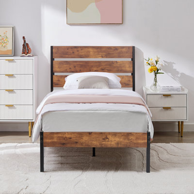 Bed Frame with Wooden Headboard and Footboard