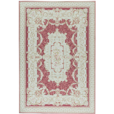 Hand-Knotted High-Quality Rose and Green Area Rug