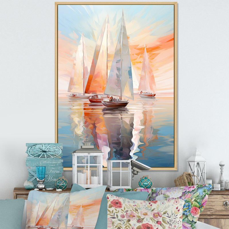 Minimalisme, voilier, rythme, art mural, H 32 po x l 16 po x P 1 po, Cadre flottant en érable