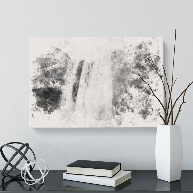 Skogafoss Waterfall Iceland Watercolour - Wrapped Canvas, 60cm H x 91cm W x 3cm D