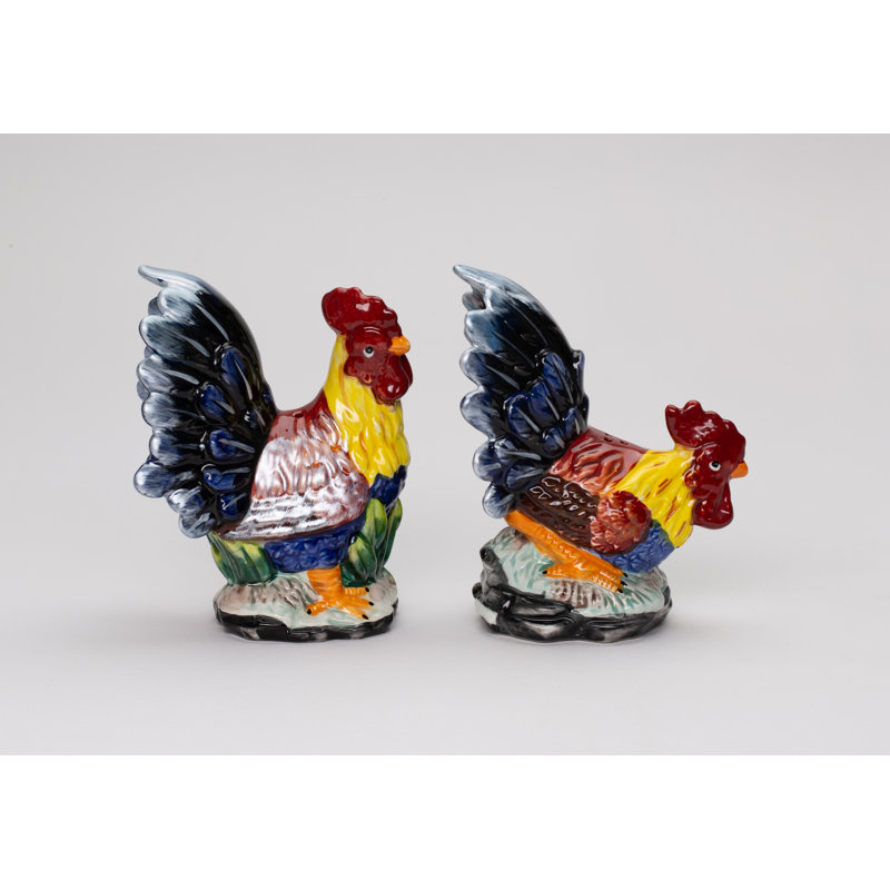 Hand-Painted Ceramic Rooster Salt and Pepper Shaker Set