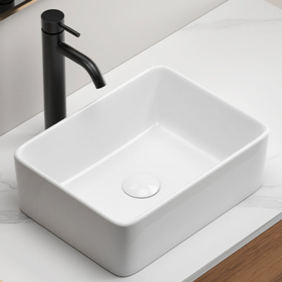 16"X12" White Ceramic Art Basin Vessel Sink, Rectangle Design, High - Temperature Fired Small Rectangular Vanity Non Porous And Easy To Install