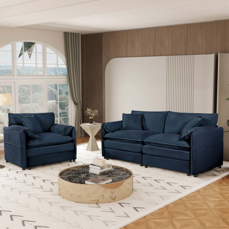 Ensemble de canapé luxueux en chenille pour une détente et un style ultimes, Bleu