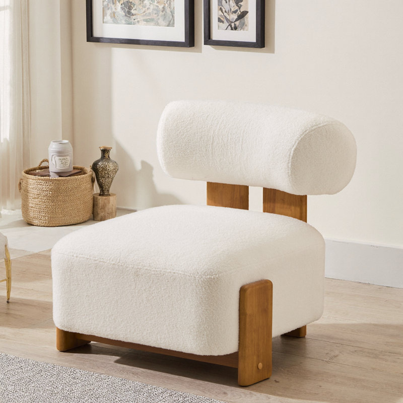 Méridienne Modern Boucle avec structure en bois massif et dossier roulé, fauteuil confortable pour le salon, la chambre à coucher ou le bureau