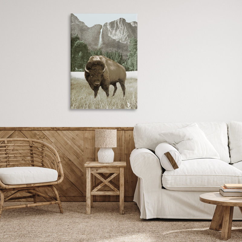 «Bison & Mountain Landscape» par Dan Meneely, H 36 po x l 24 po