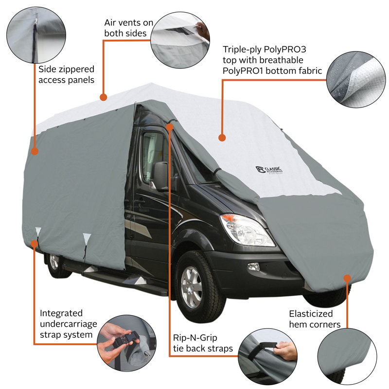 PolyPro3 Gray and White Mildew Resistant RV Cover for 23' Class B RVs