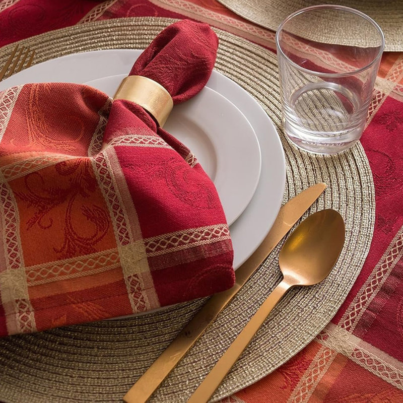 Fall Table Décor Damask Cotton, 70" Round Tablecloth, Burnt Orange Pumpkin Vine