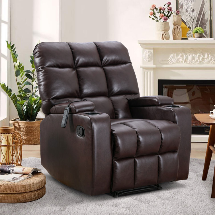34" Wide Leather Manual Release Recliner Soft Backrest with Massage Function
