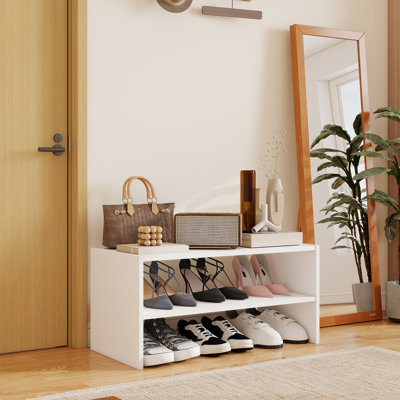 2-Tier Shoe Rack Shoe Shelves Hold 9-Pair Shoes, Stackabel Design White