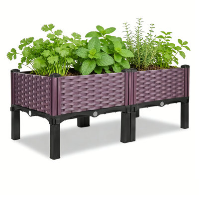 31" Rattan-Style Plastic Outdoor Raised Garden Bed With Legs