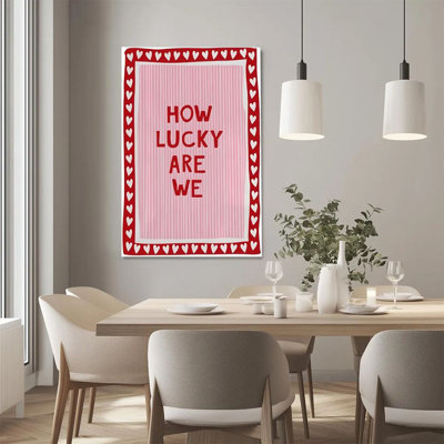 2D Flat, 1Pc Framed Canvas Wall Art, Romantic Love, Heart-Shaped Border with Striped Background, Vintage Cartoon Style Art Print Canvas Poster Paintin