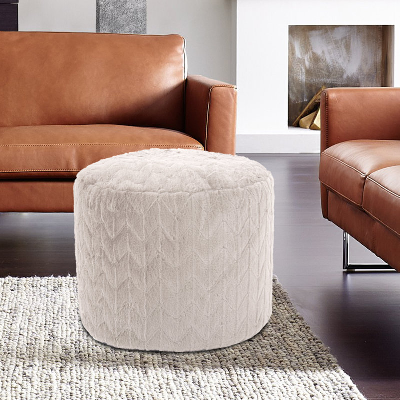 Upholstered Pouf, Angora Natural Polyester