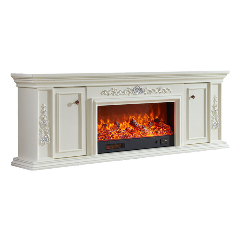 European-style solid wood electric simulated fire heating fireplace