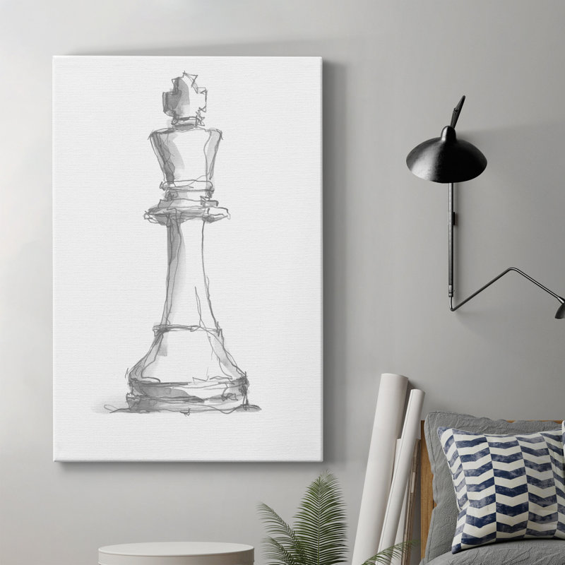 Chess Room Study II - Toile tendue avec châssis de qualité supérieure - prête à être accrochée, H 60 po x l 40 po x P 1 po