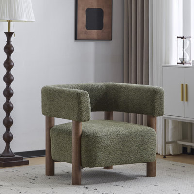 Lejon Boucle Upholstered Accent Chair With Rubberwood Legs