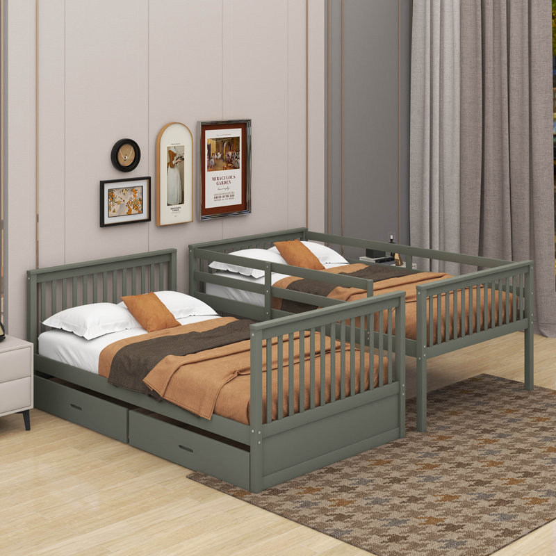 Lit superposé avec échelles et tiroirs, Gris, Simple sur simple