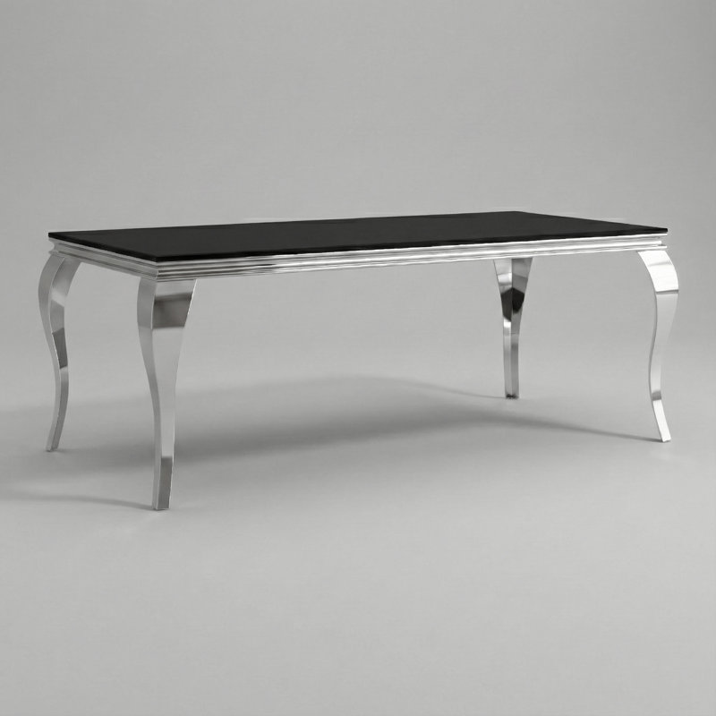 Glass Top Metal Base Dining Table, Black