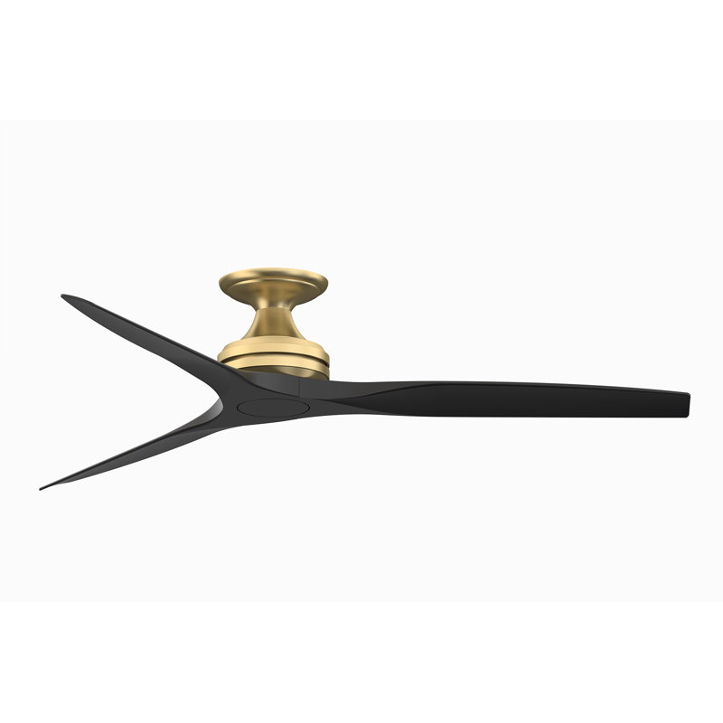 Spitfire 60 inch Flush Indoor/Outdoor Ceiling Fan - Brushed Satin Brass with Black Blades, Black, Brushed Satin Brass