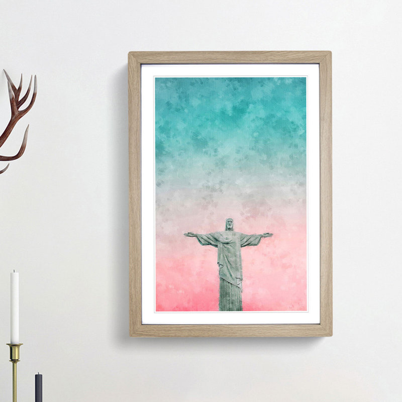 Corcovado In Rio De Janeiro Brazil Abstract - Single Picture Frame Painting on MDF, 33cm H x 24cm W x 2cm D, Oak Framed