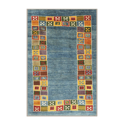 Tapis contemporain bleu / jaune / brun
