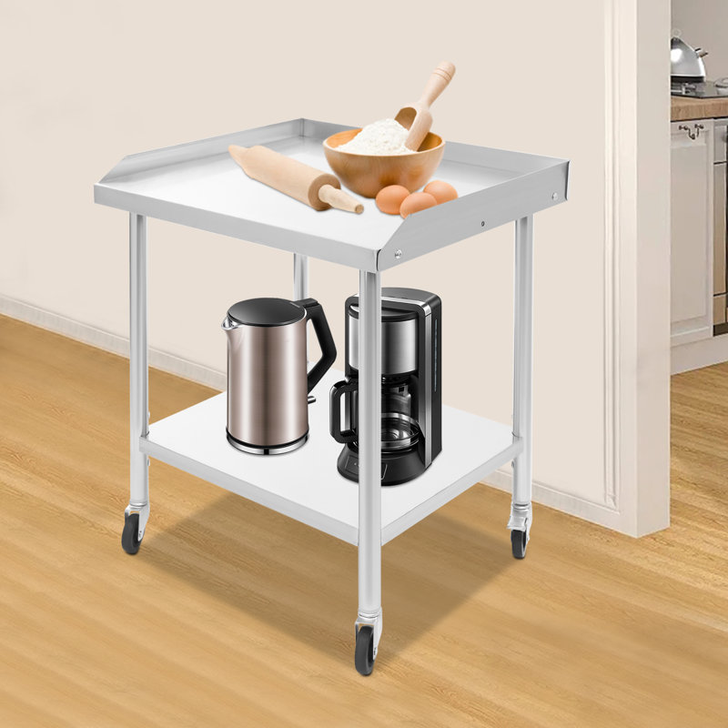 2-Tier Stainless Steel Work Table, 29.92" H x 23.62" W x 23.62" D