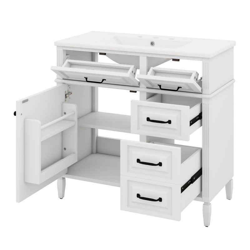 Ensemble de meuble-lavabo 36 po avec lavabo, tiroir basculant, porte et rangement, meuble-lavabo avec tiroirs et tablette réglable