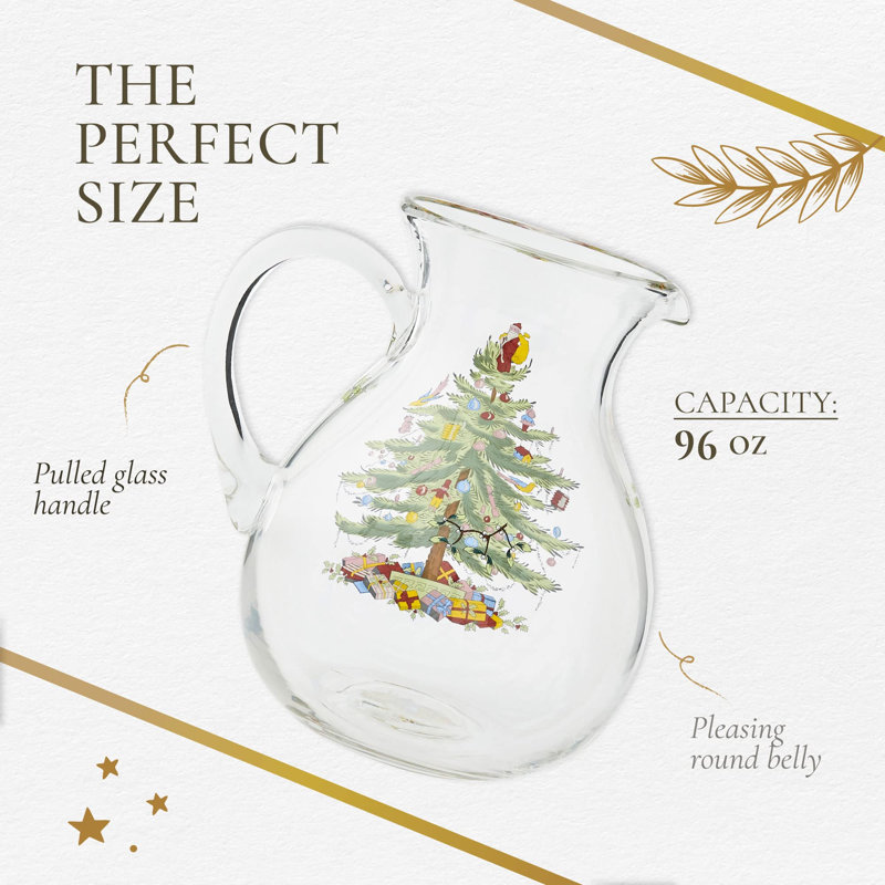 Spode Christmas Tree Glass Pitcher 6 Pt/9"