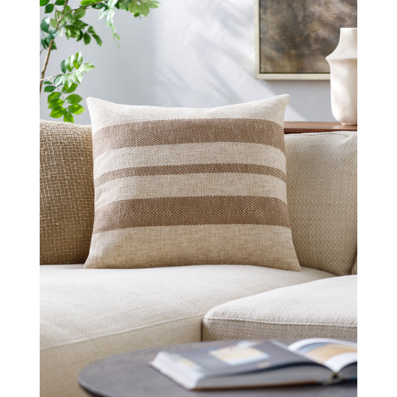 Mobley Accent Throw Pillow Cover, 18"H x 18"W, Light Beige/Brown Striped