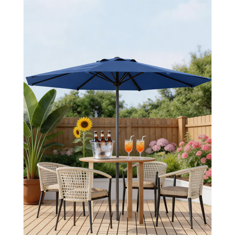 comercial windproof sunbrella crank & tilt 9 foot patio umbrellas 9 ft Outdoor Patio Umbrella, with Crank Lift & Push Button Tilt, UV Protection Waterproof Arlmont & Co. Color/Pattern: Navy