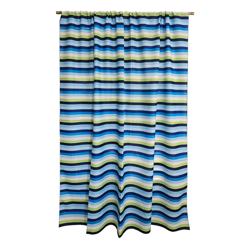Rideau de fenêtre en polyester à rayures et popeline de 58 po de largeur, Bleu / Vert, L 58 po x L 108 po