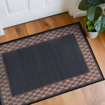 Tapis antidérapant à carreaux en polyester gris ardoise lavable à la machine