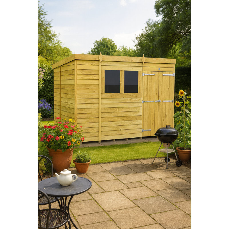 10ft x 6ft Pent Shed - Double Door with Windows