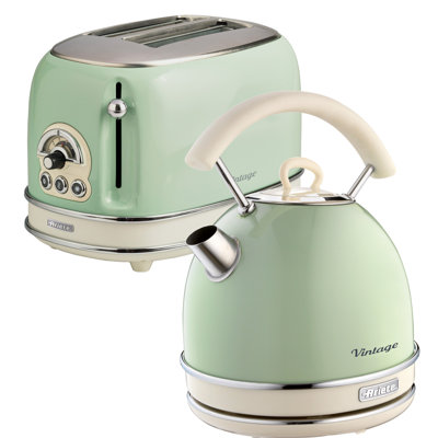Ariete Vintage 1.7L Stainless Steel Dome Kettle with 2 Slice Toaster Set